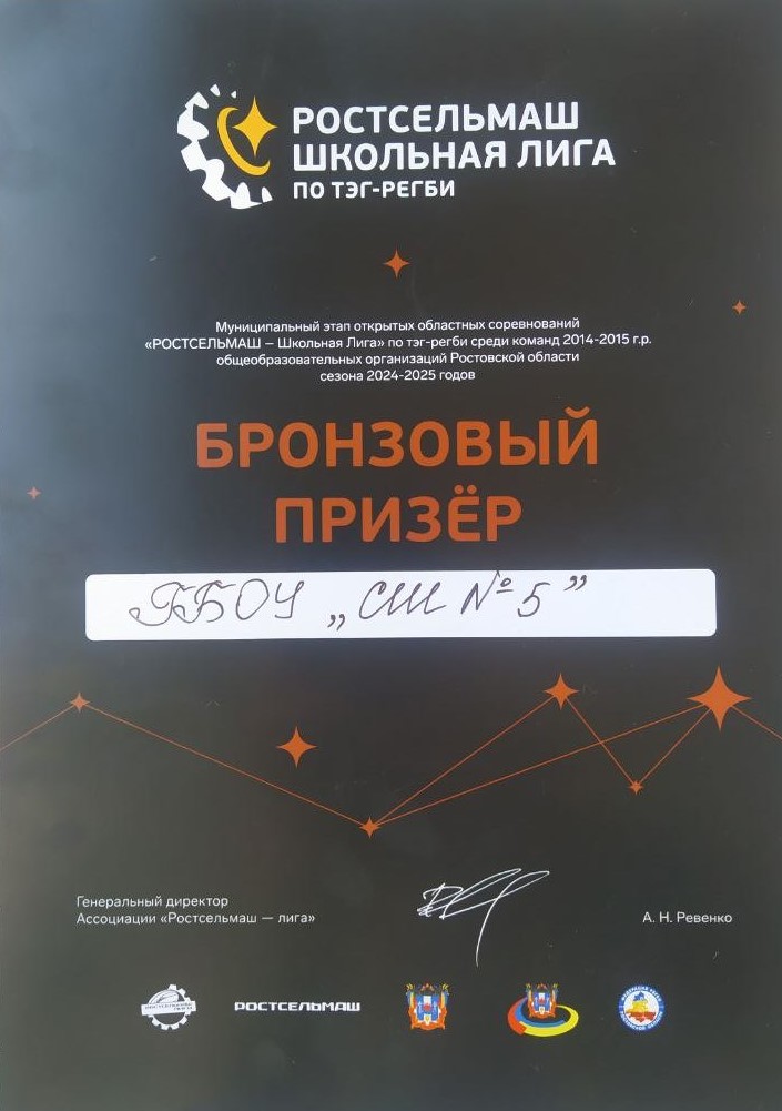 Муниципальный этап по ТЭГ - РЭГБИ сезона 2024-2025, Бронзовый призёр.
